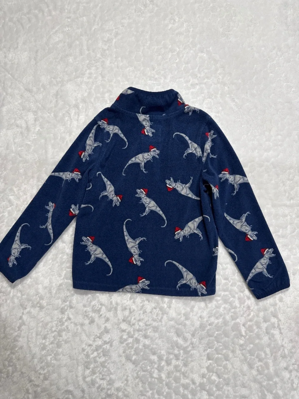 OshKosh B'gosh fleece pullover blue Tyrannosaurs wearing Santa hats boys size 6